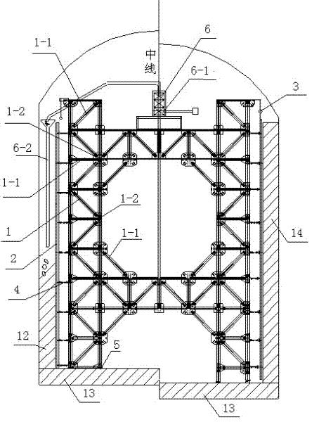 Construction desk frame for large-cross-section hole type spillway
