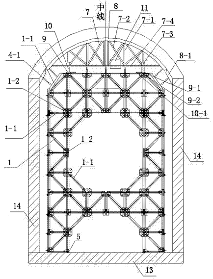 Construction desk frame for large-cross-section hole type spillway