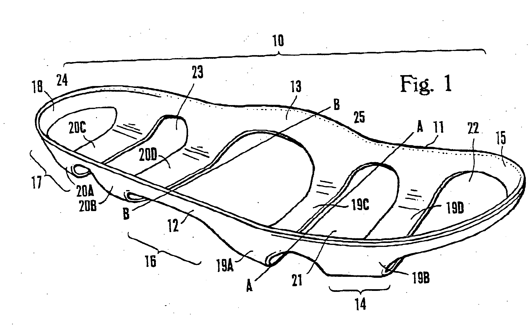 Device for suspending a foot within a shoe and shoes incorporating such devices