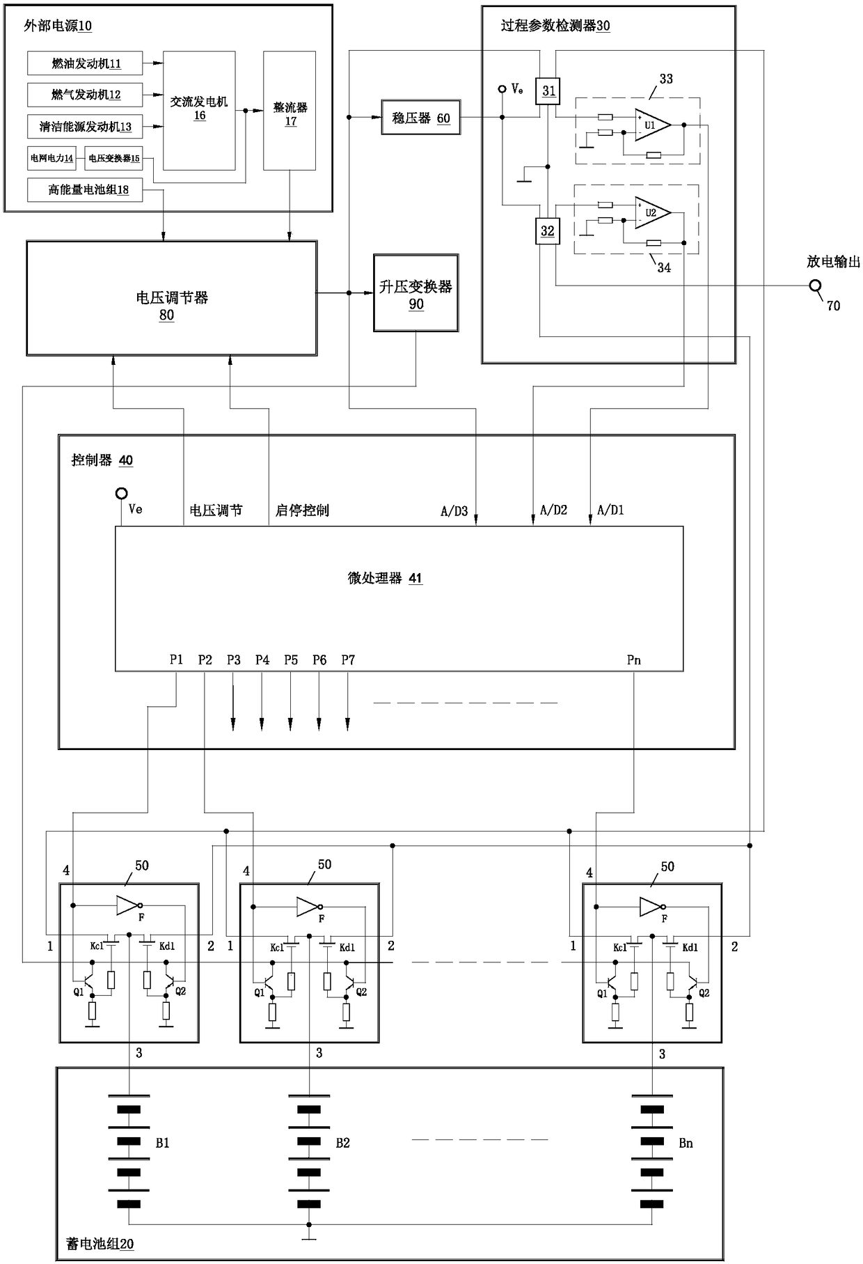 Composite high-energy storage battery system and discharge energy lifting method