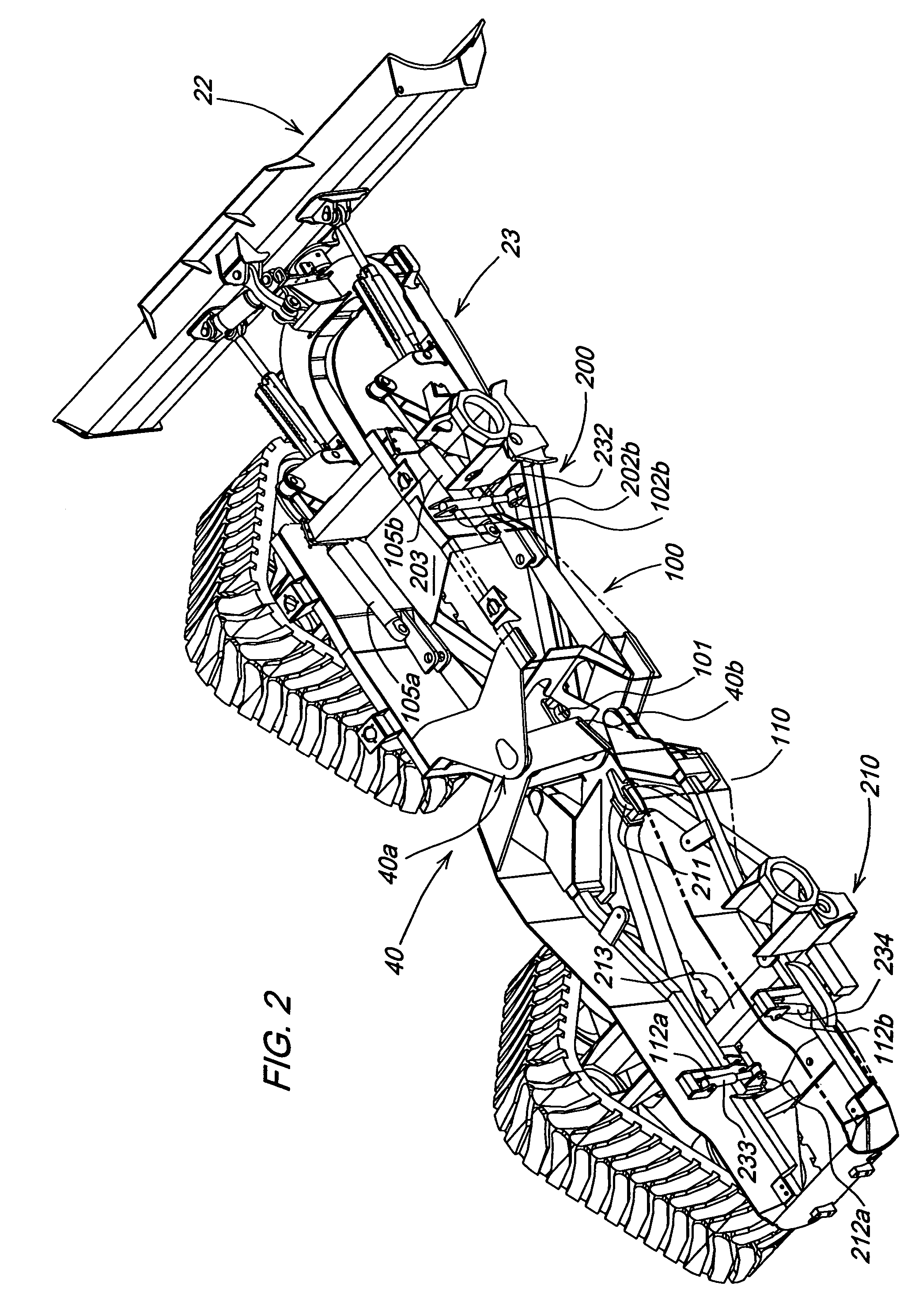 Articulated crawler dozer with direct load path structure