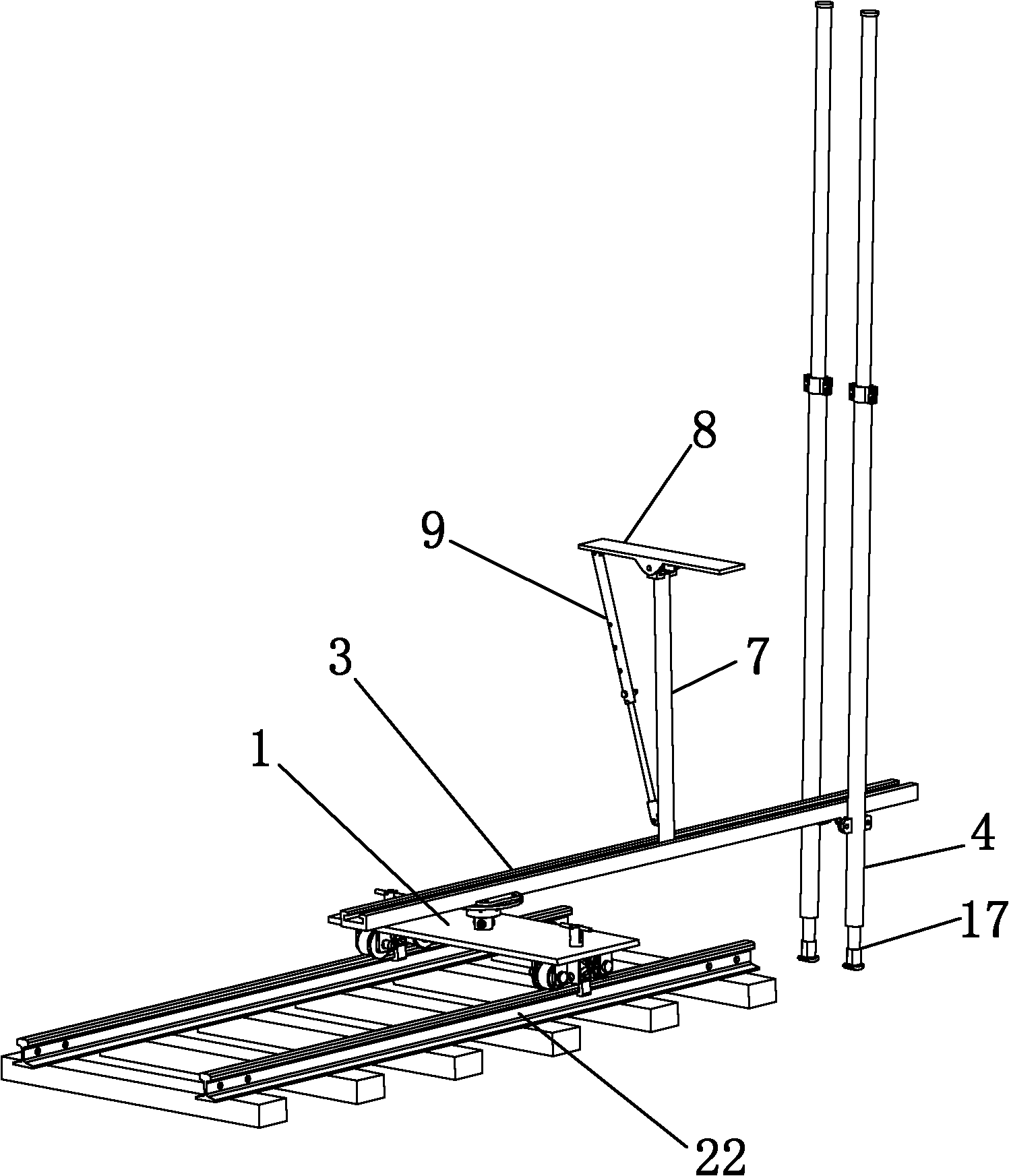 Fast moving and fixing device of anchor rod machine of roadway floor of coal mine