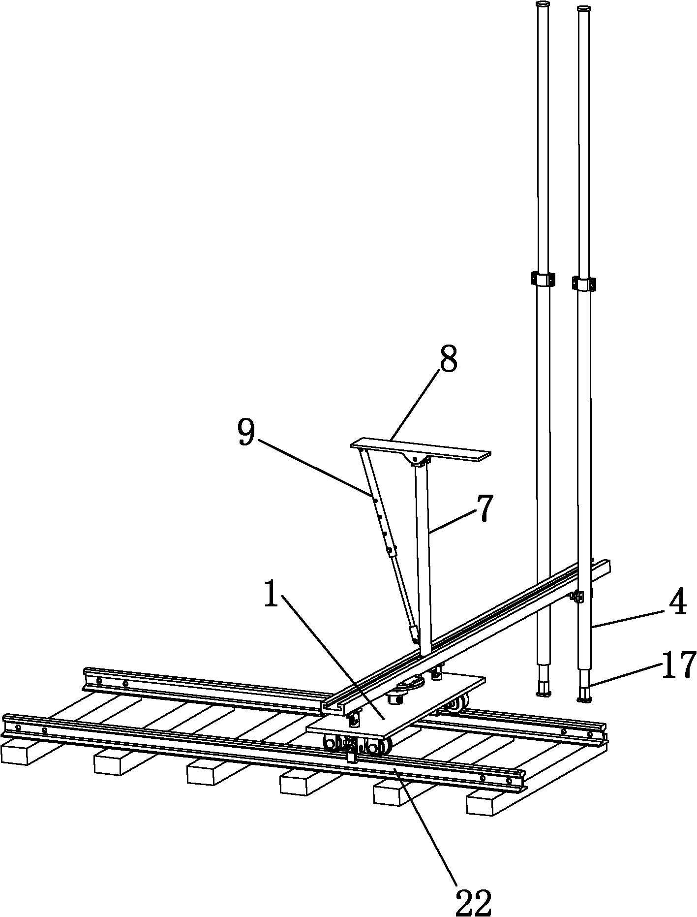 Fast moving and fixing device of anchor rod machine of roadway floor of coal mine