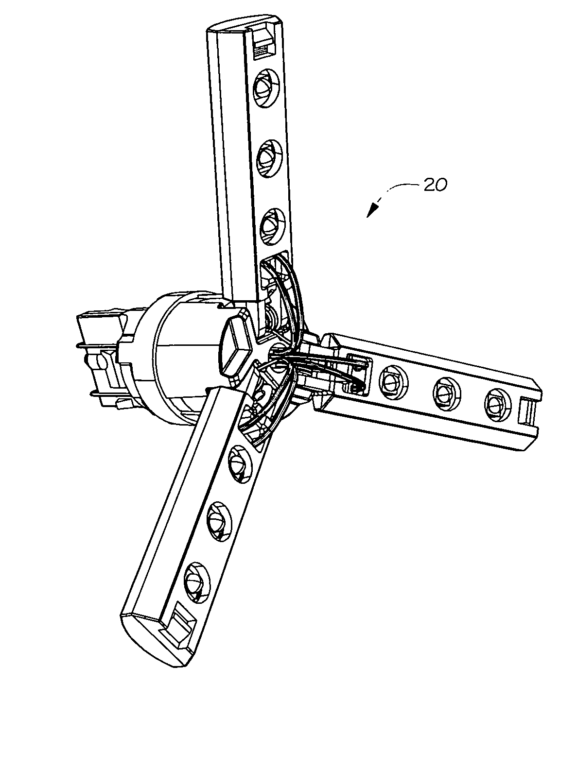 Illumination device with arms that open after passing through a hole