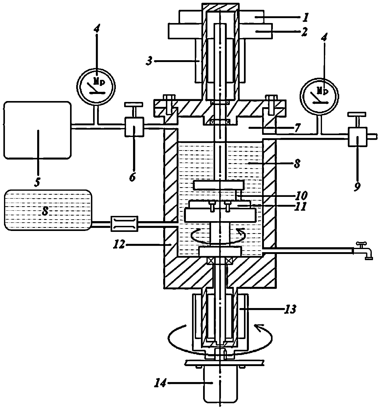 Friction wear testing device for high-pressure seawater environment