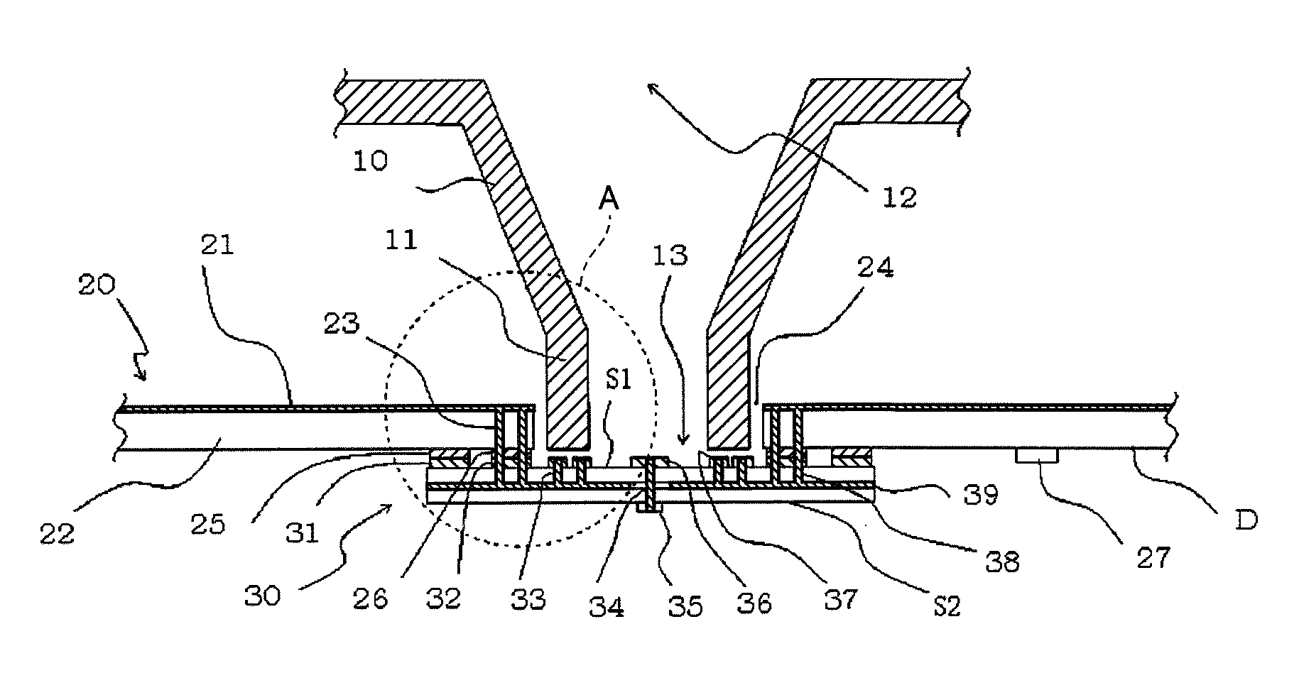 Antenna element-waveguide converter and radio communication device using the same