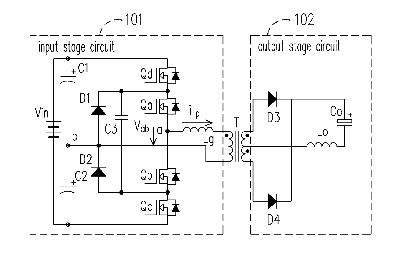 Input stage circuit of three-level dc/dc converter
