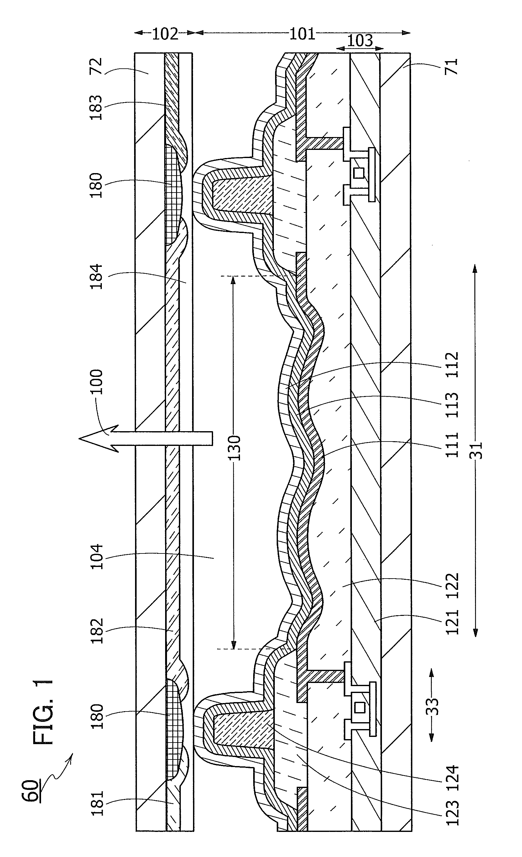Light-emitting device having an electrode with depressions