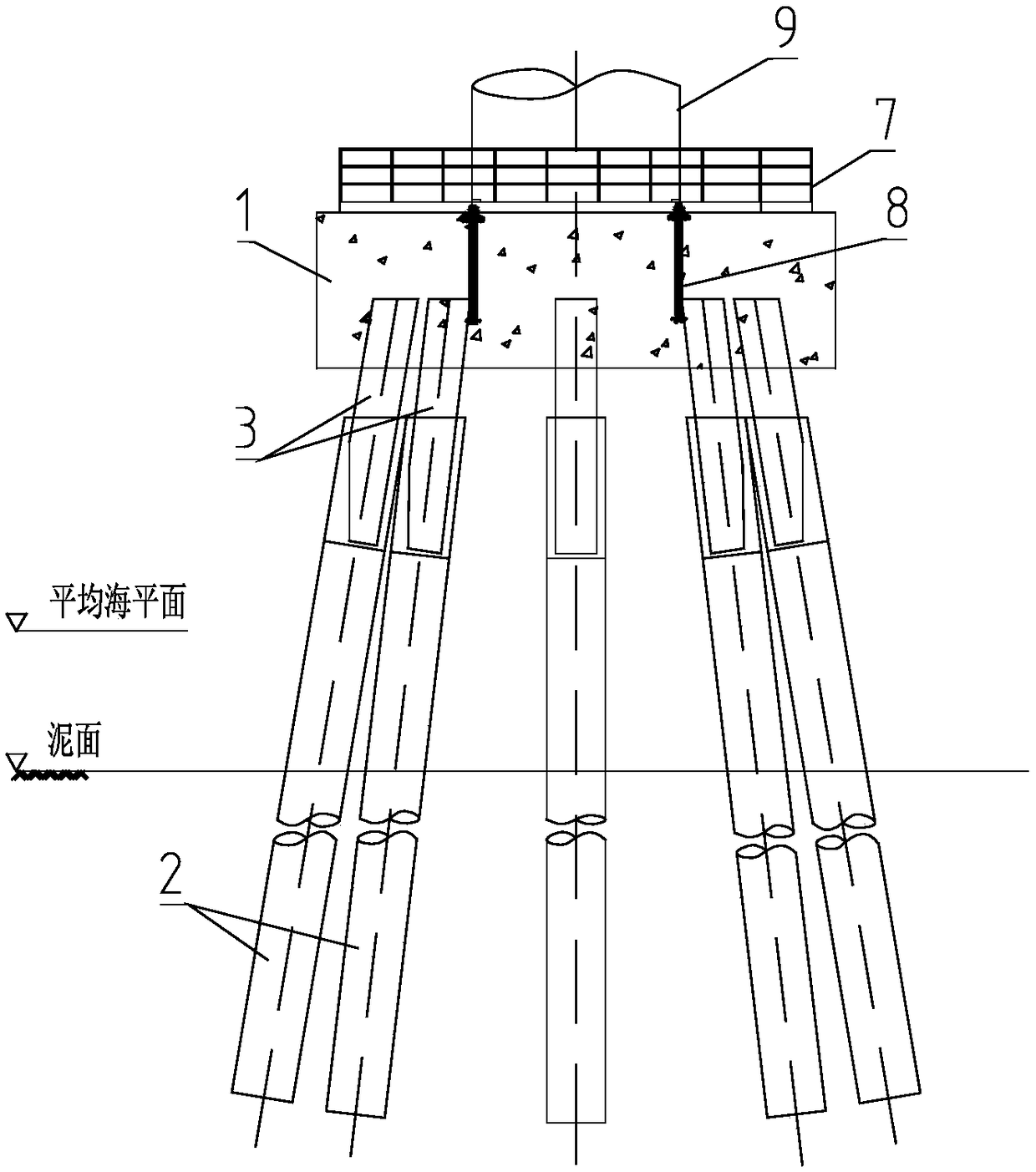 Offshore high-rise pile cap fan foundation and construction method
