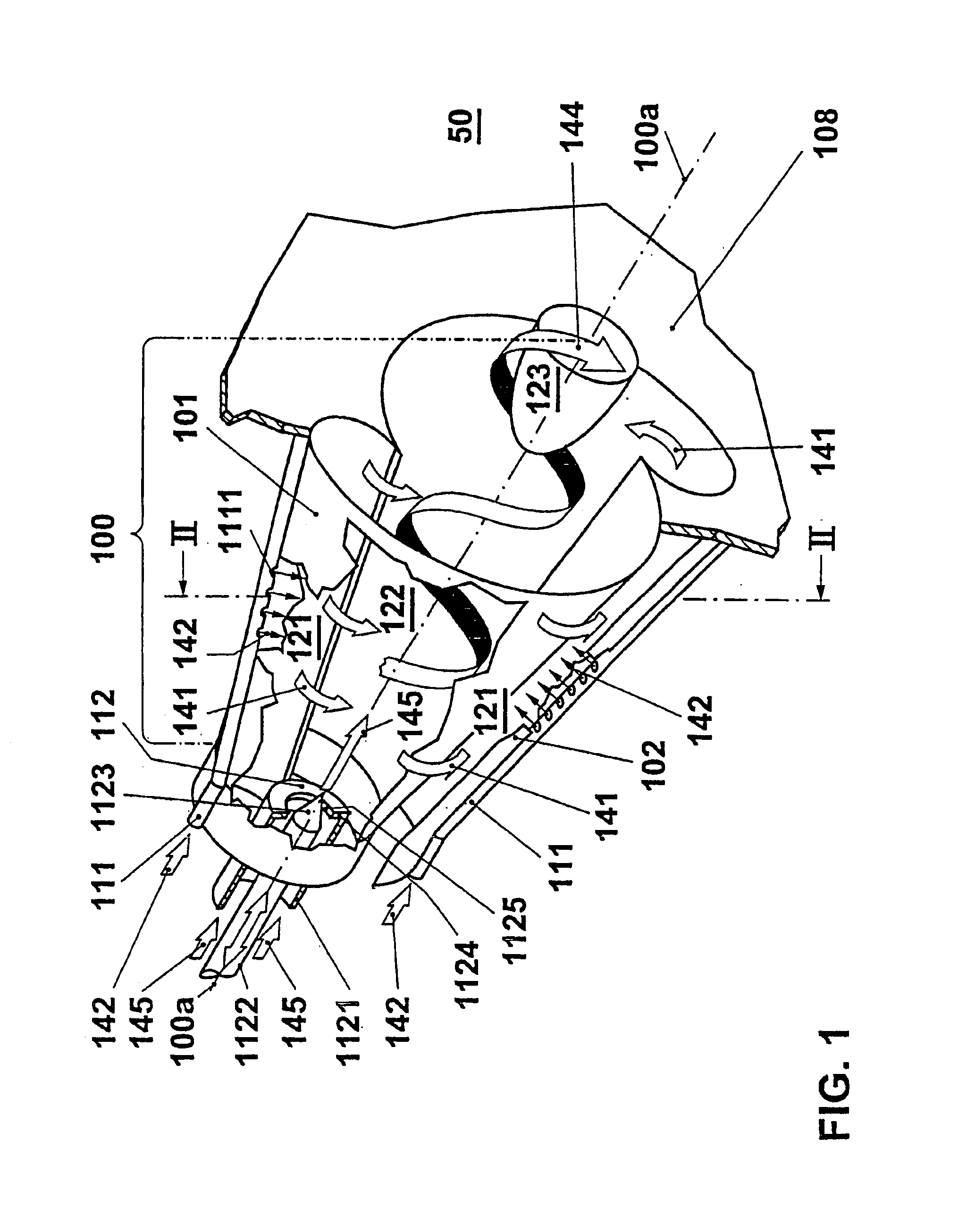 Process for operation of a burner with controlled axial central air mass flow