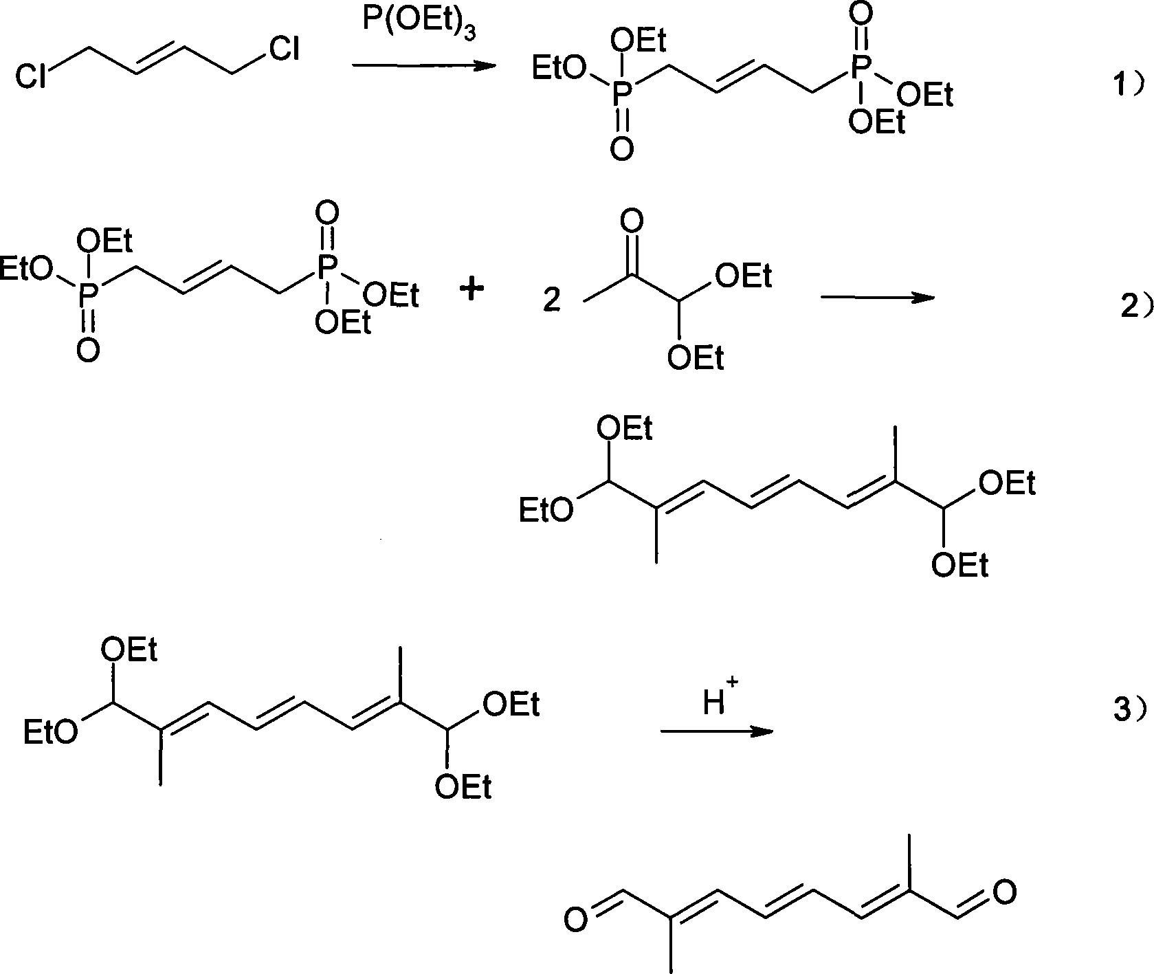 Method for synthesizing 2,7-dimethyl-octa-2,4,6-trienedial