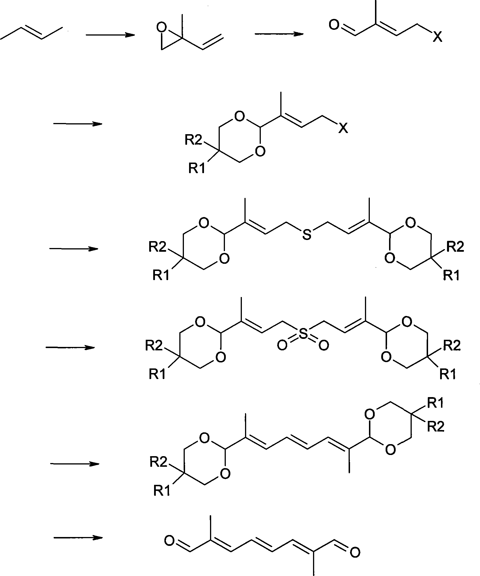 Method for synthesizing 2,7-dimethyl-octa-2,4,6-trienedial