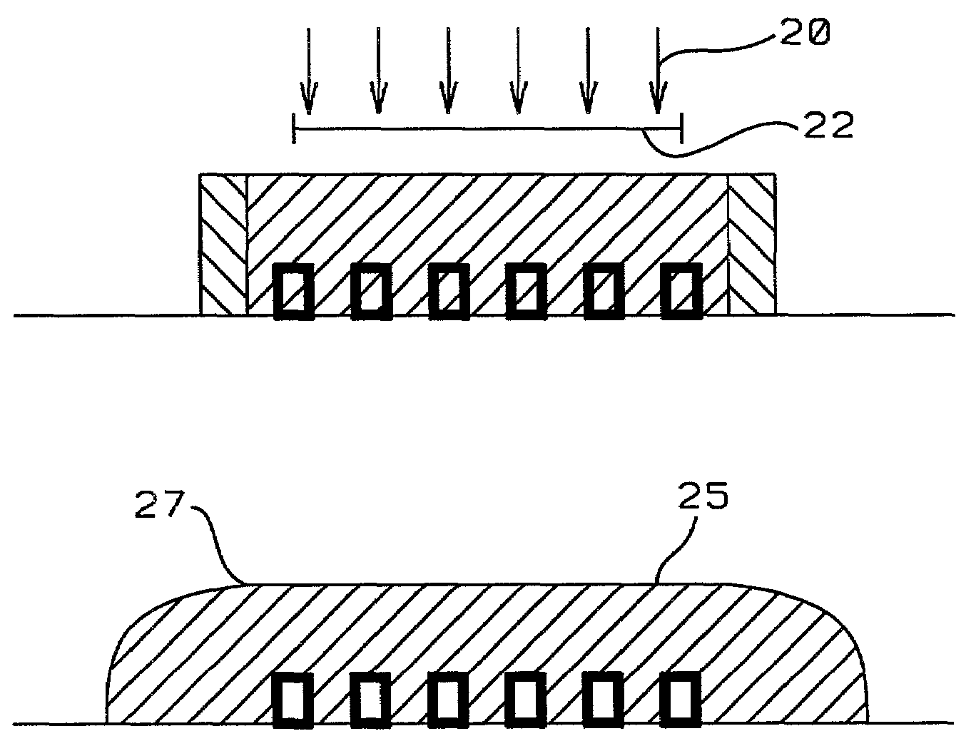 Process of manufacturing coil layers using a novel combination of photoexposure and thermal curing to achieve shape control of a photoresist material