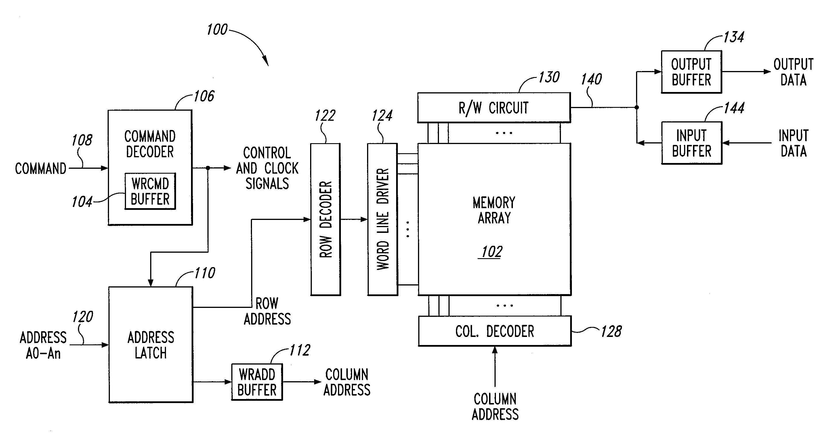 Apparatus and method for buffered write commands in a memory