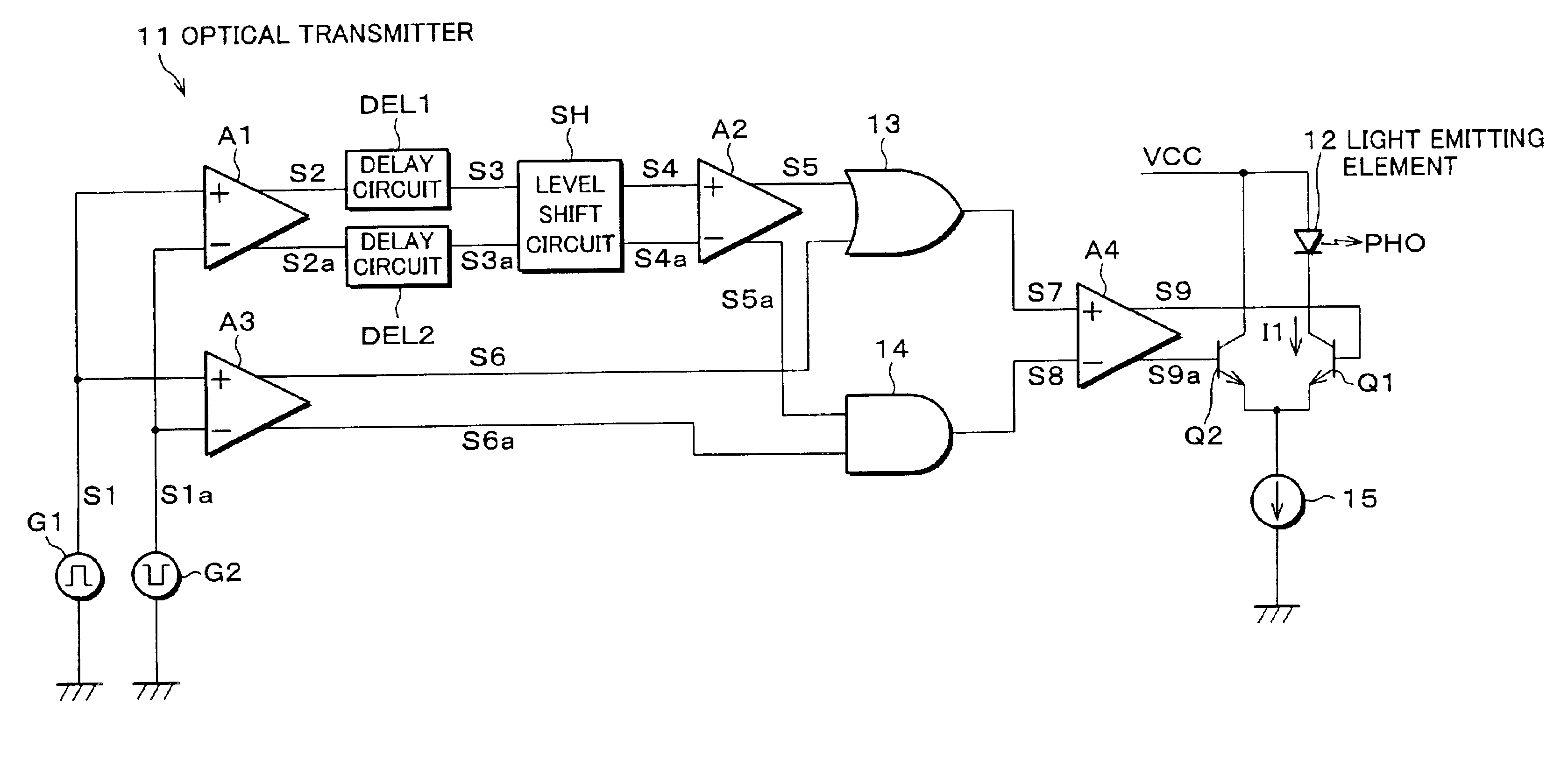 Driving circuit for light emitting element, and optical communication device using same