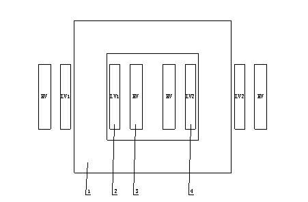 High-capacity three-body split winding type transformer