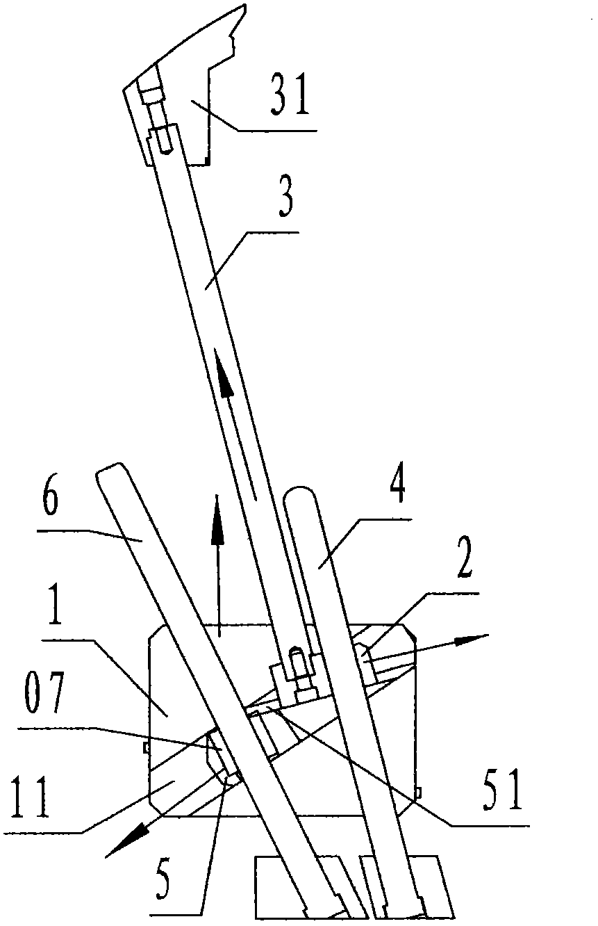 Three-rod double-slide large-angle inclined jacking core-pulling ejector pin device