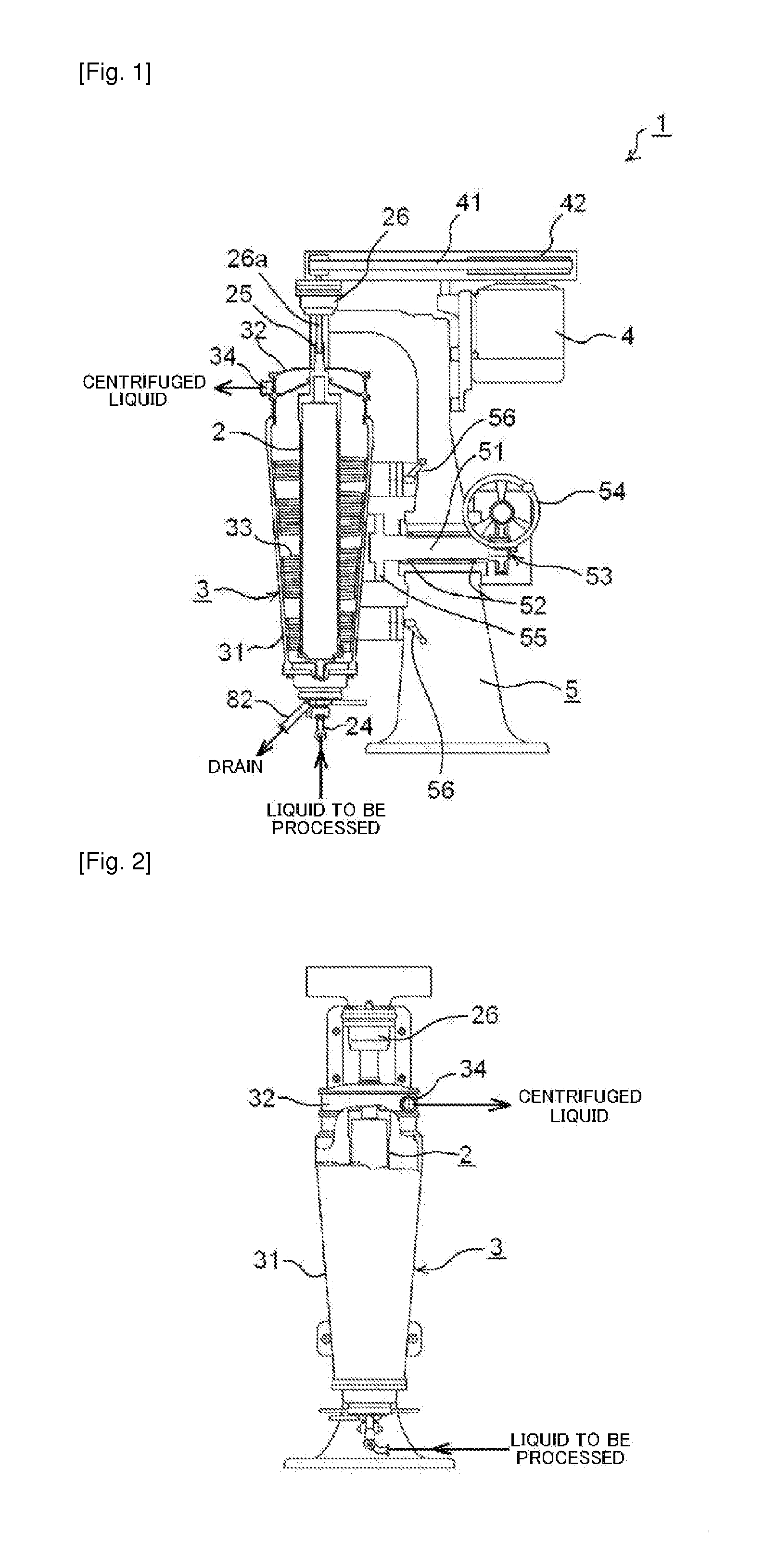 Vertical centrifugal separation apparatus and method of recovering centrifuged liquid