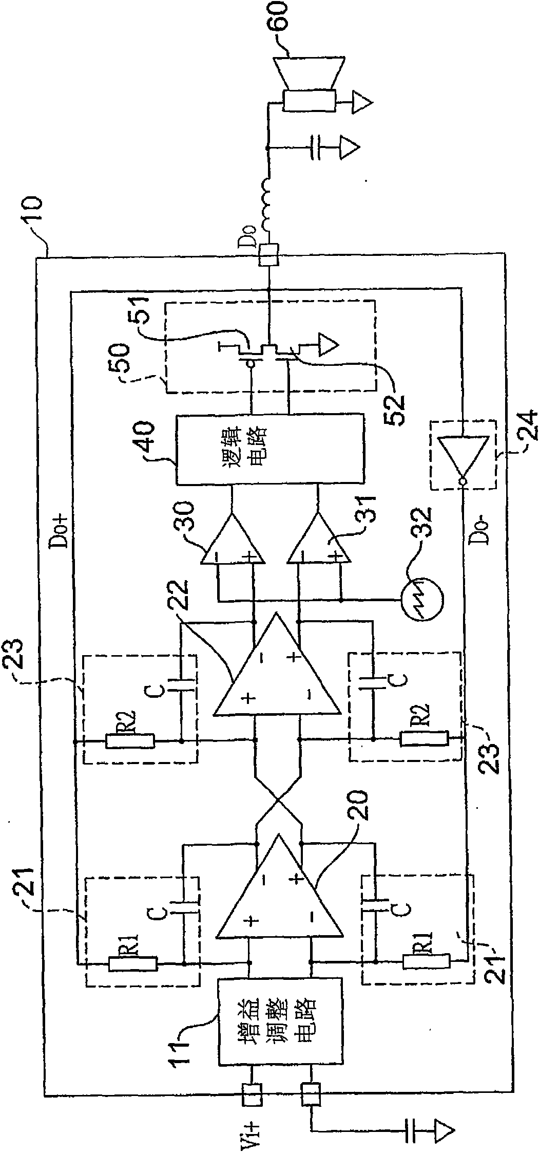 Ended output type D-class amplifier of double-feedback differential circuit