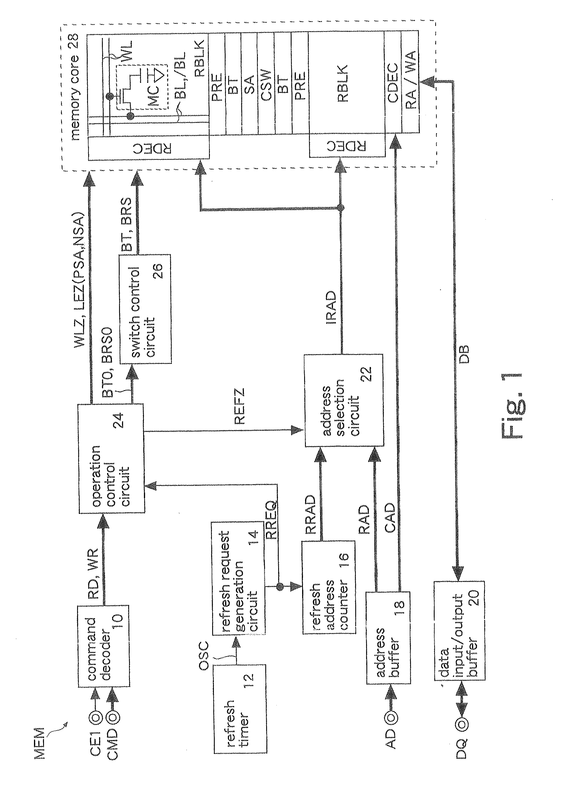 Semiconductor memory for disconnecting a bit line from sense amplifier in a standby period and memory system including the semiconductor memory