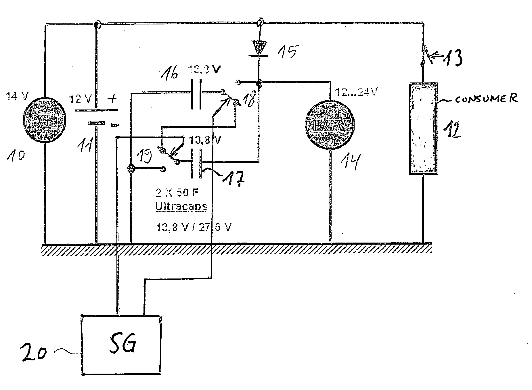 Device for the voltage supply in a motor vehicle