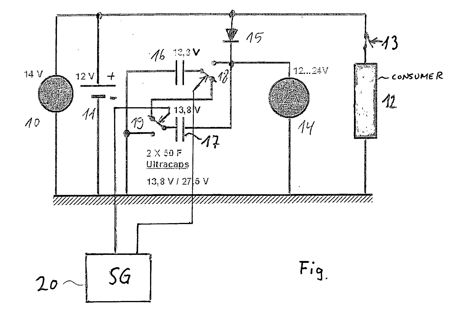 Device for the voltage supply in a motor vehicle