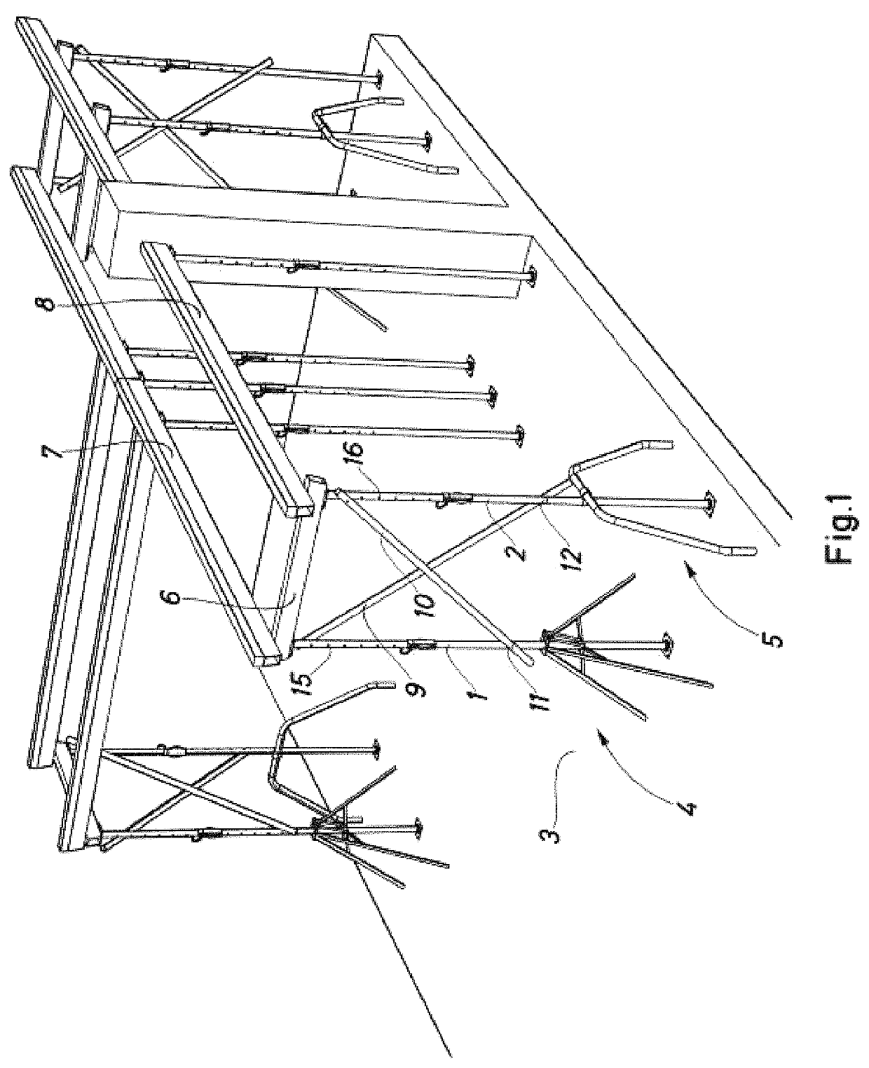 Diagonal reinforcement for support structures for floor formwork and method for mounting same