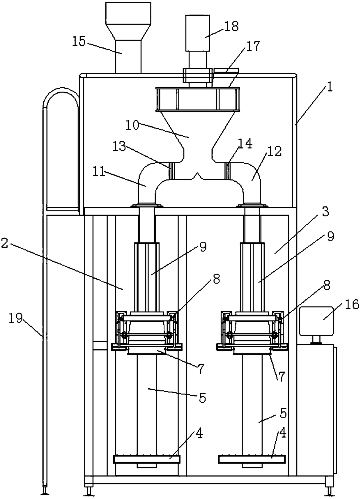 Double-station automatic holding bag packaging structure