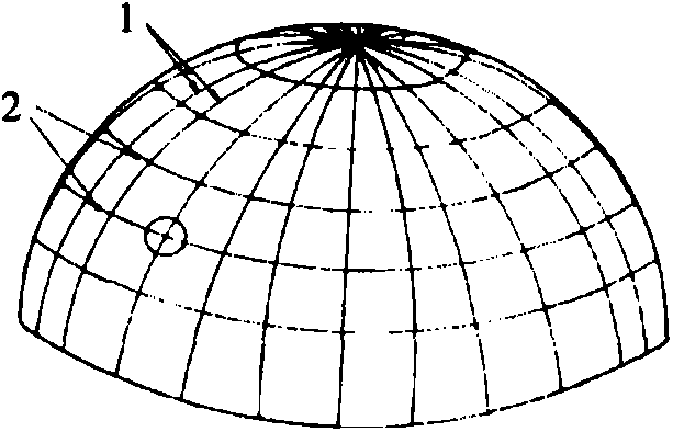 A quick-assemble hemispherical shed reticulated shell structure supported by vertical rods