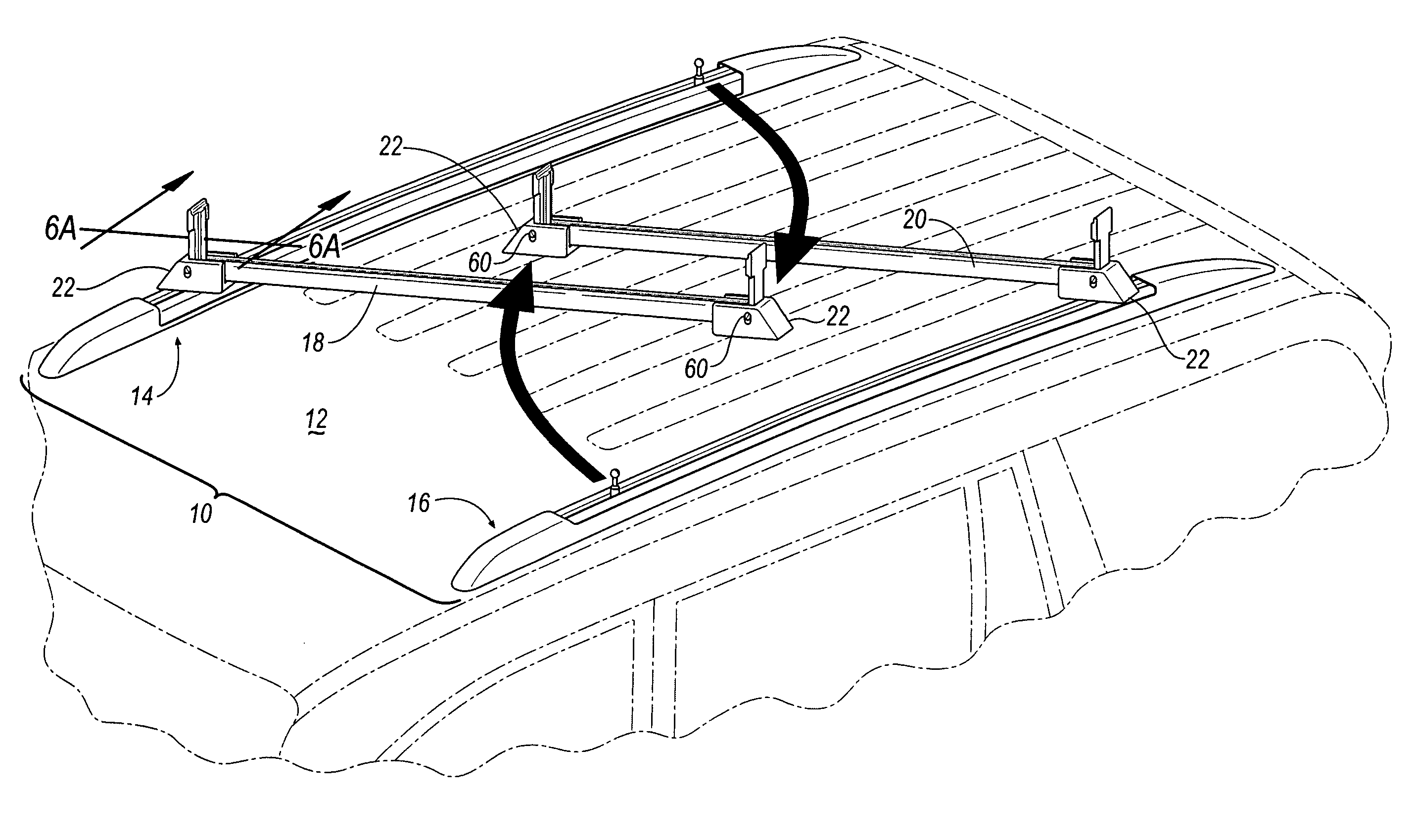 Article carrier assembly with removable stowable cross-rails and latching mechanism therefor
