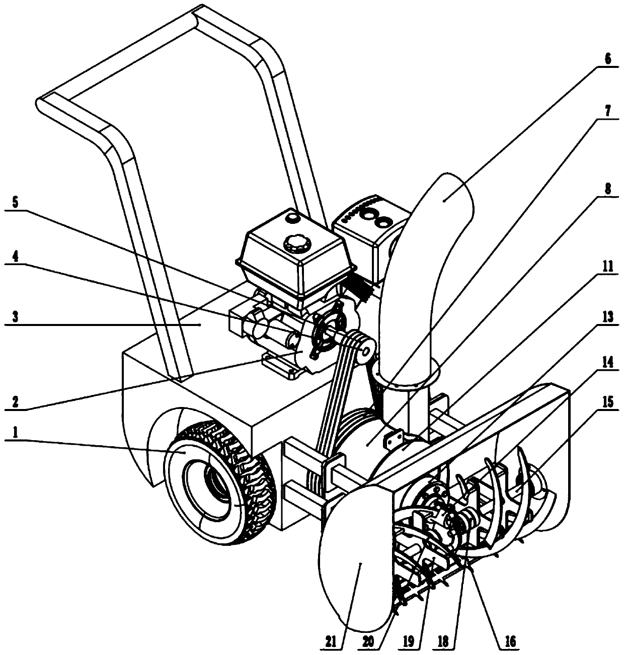 Cutting snow removing device based on large-pitch spiral line rotor