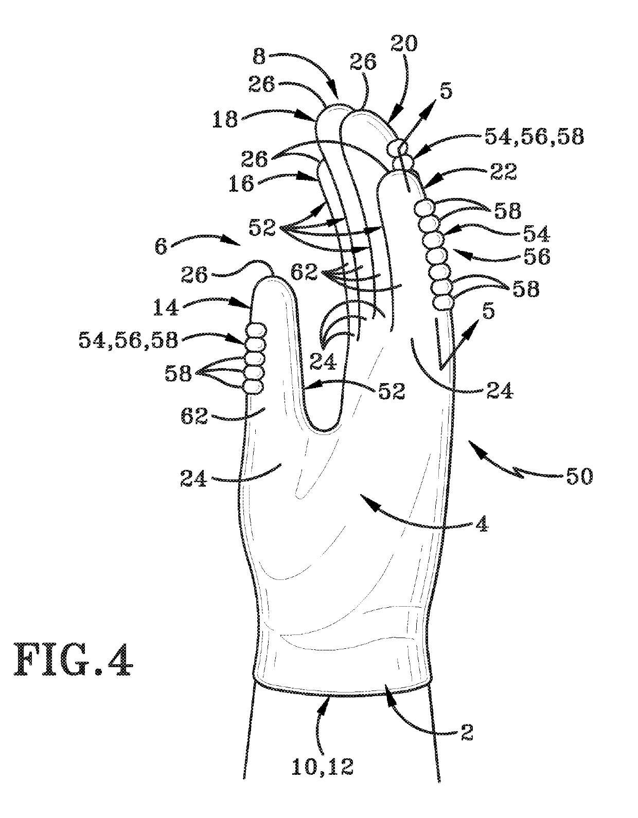 Glove with differently textured fingertip regions