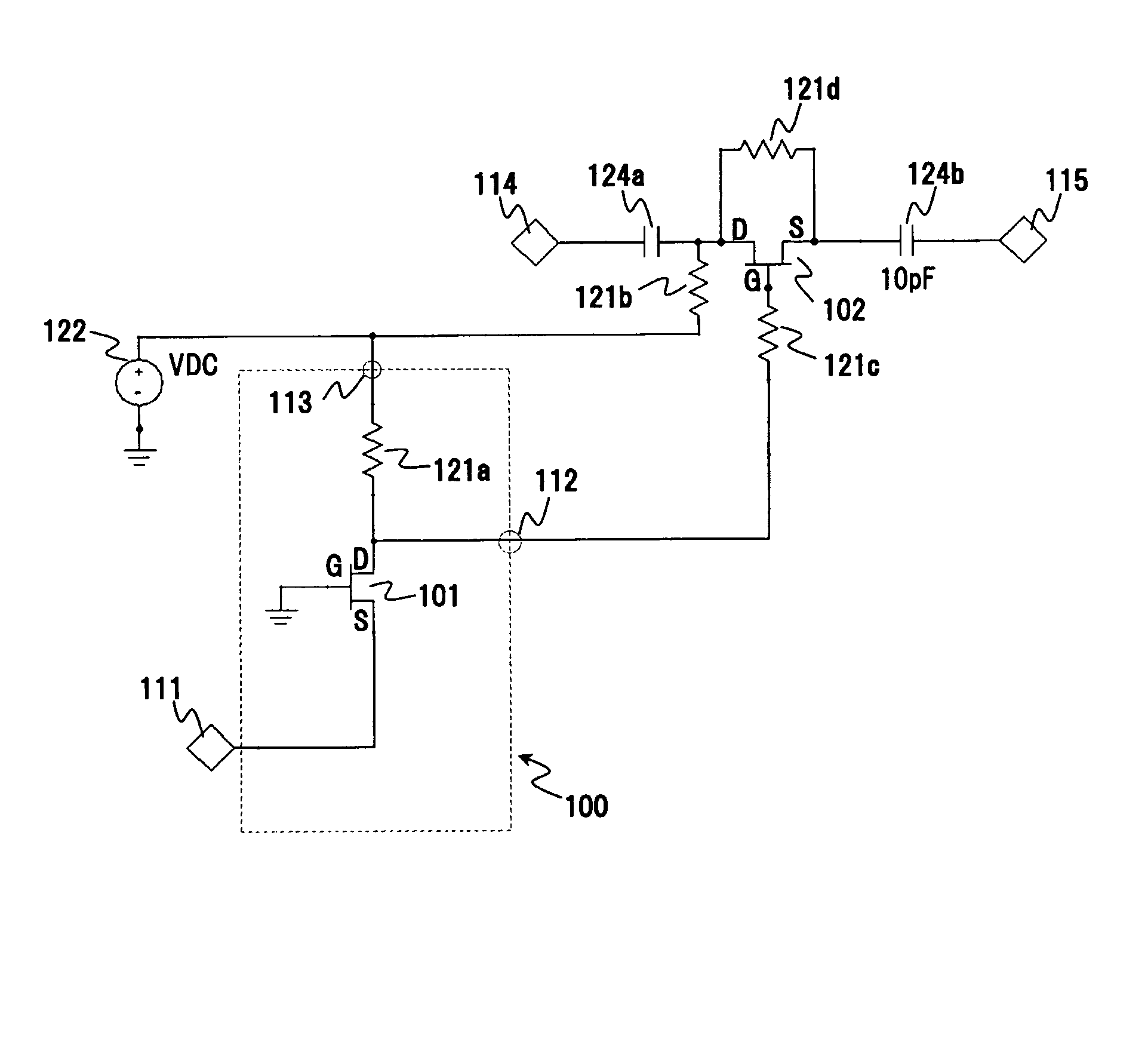 High frequency switch circuit comprising a transistor on the high frequency path