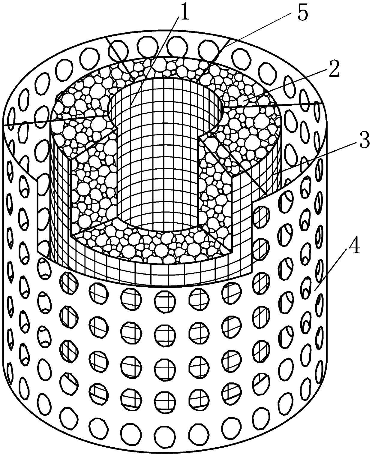 Annular cylindrical breakwater externally connected with cylindrical grating and numerical calculation method of annular cylindrical breakwater