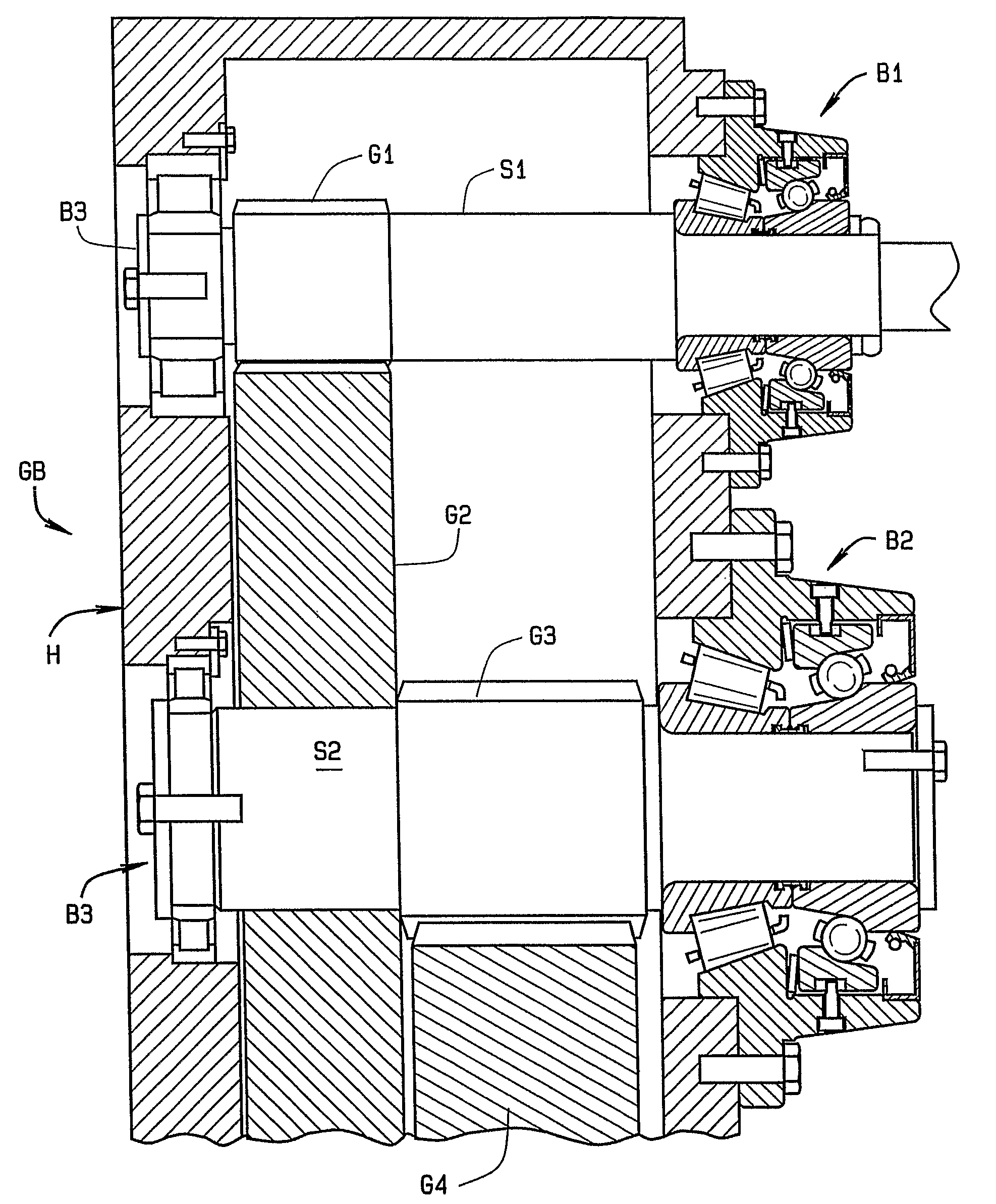 Locating bearing assembly for wind turbine gearbox shaft
