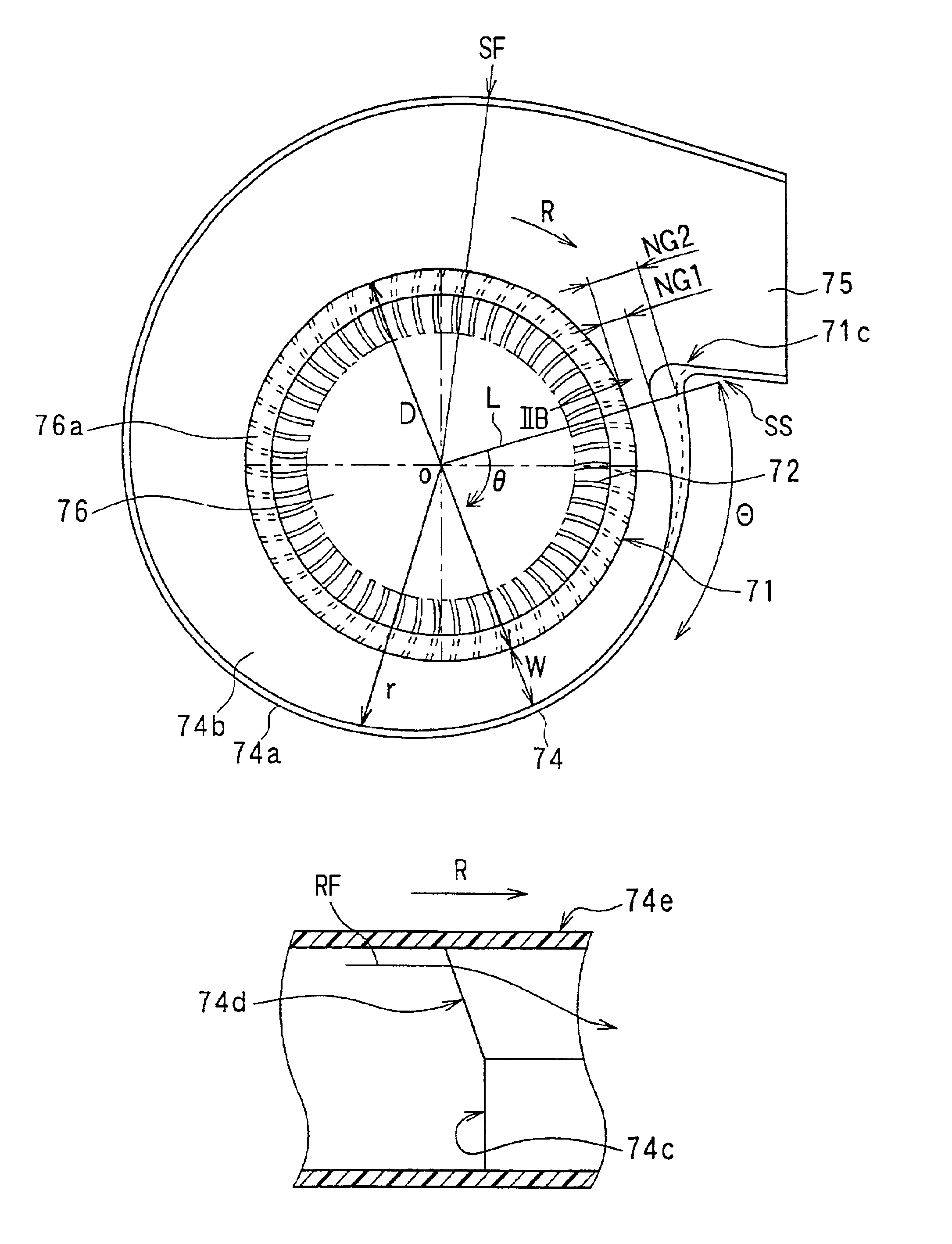 Centrifugal blower having noise-reduction structure