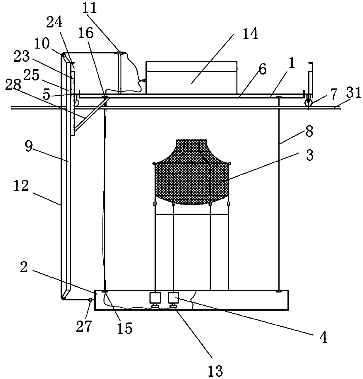 Tension leg net cage model test device