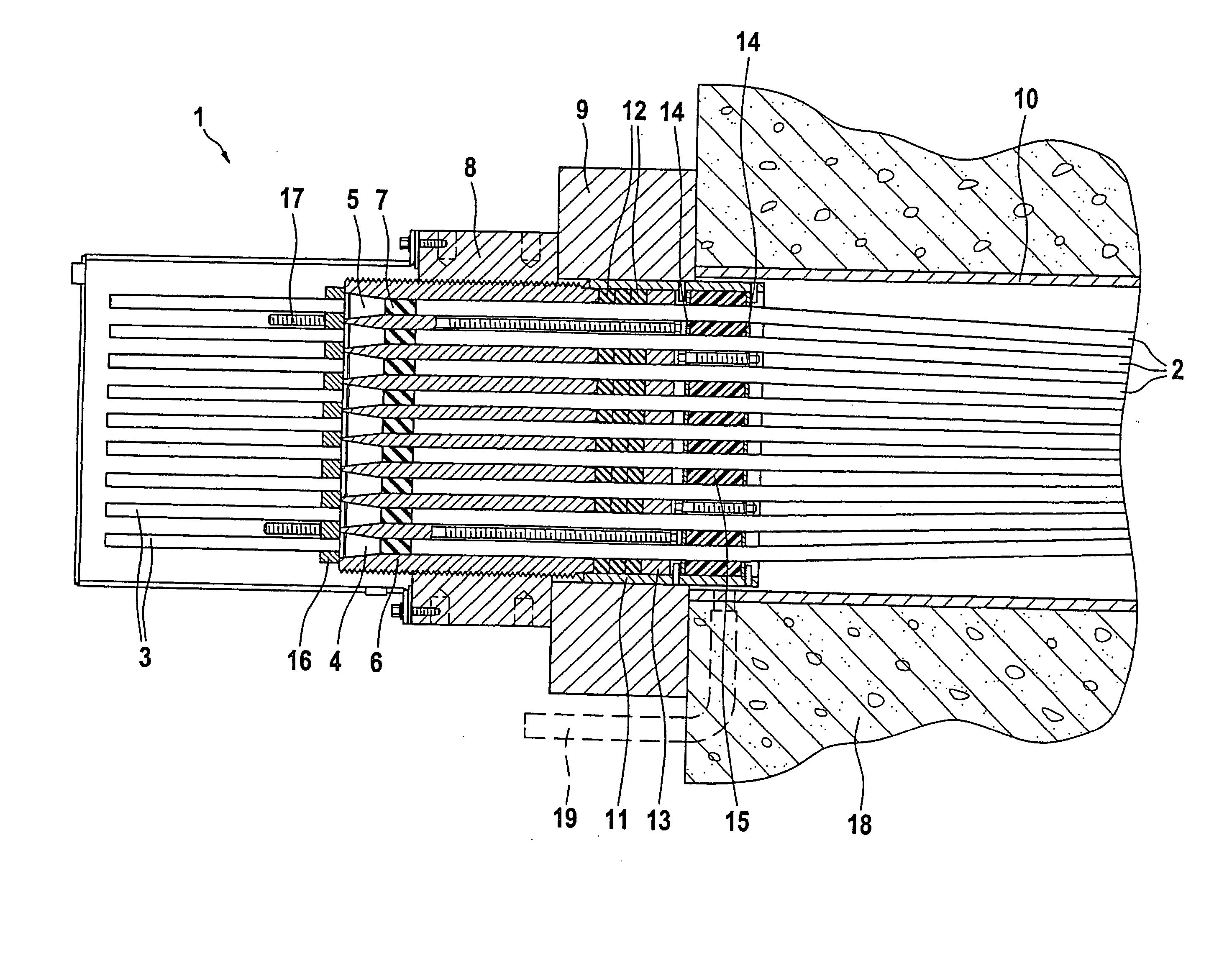 Anchoring device for a corrosion-resistant tension member, particularly an inclined cable for a cable-stayed bridge