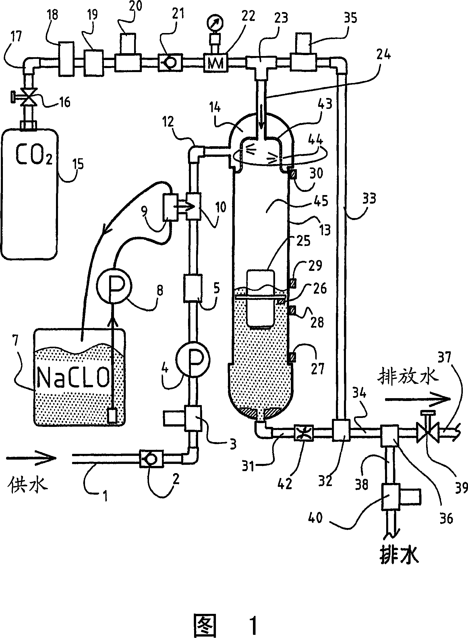 Process for producing sterile water containing hypochlorous acid or chlorous acid as its main component and apparatus therefor