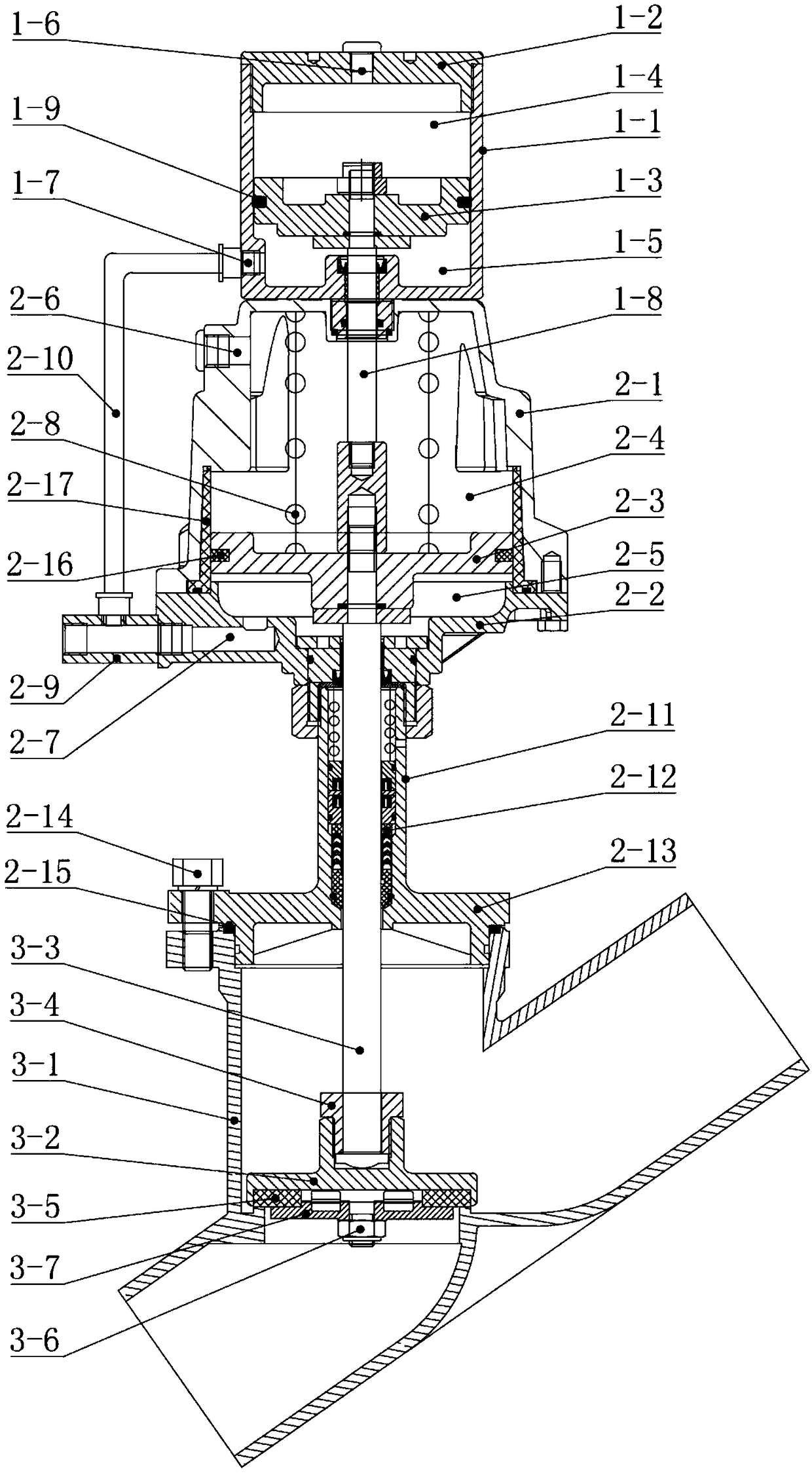 Pneumatic control angle seat valve with small pneumatic control force