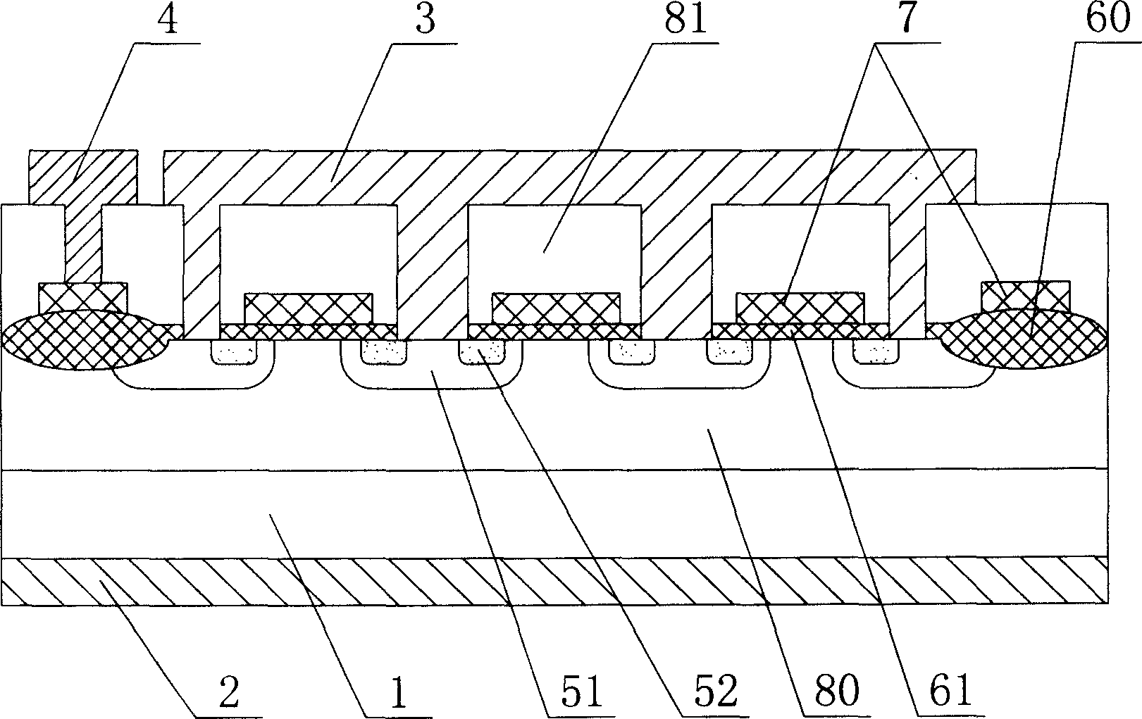 Planar mono-silicon double-metal layer power device and its production