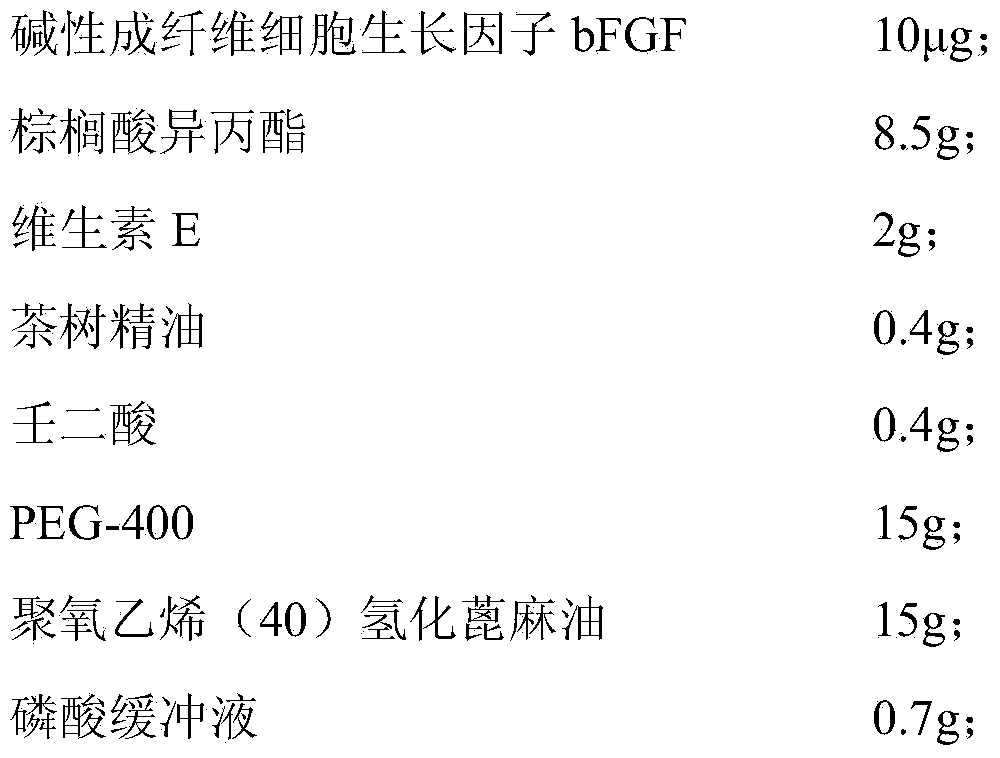 Acne-removing mark-removing transparent emulsion containing basic fibroblast growth factor and preparation method thereof