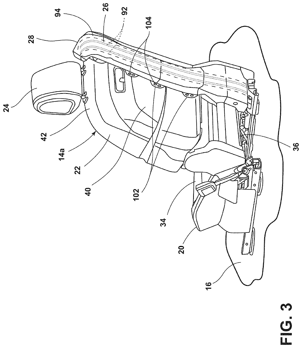 Seating assembly for a vehicle with emitters of ultraviolet c radiation to disinfect seatbelt webbing