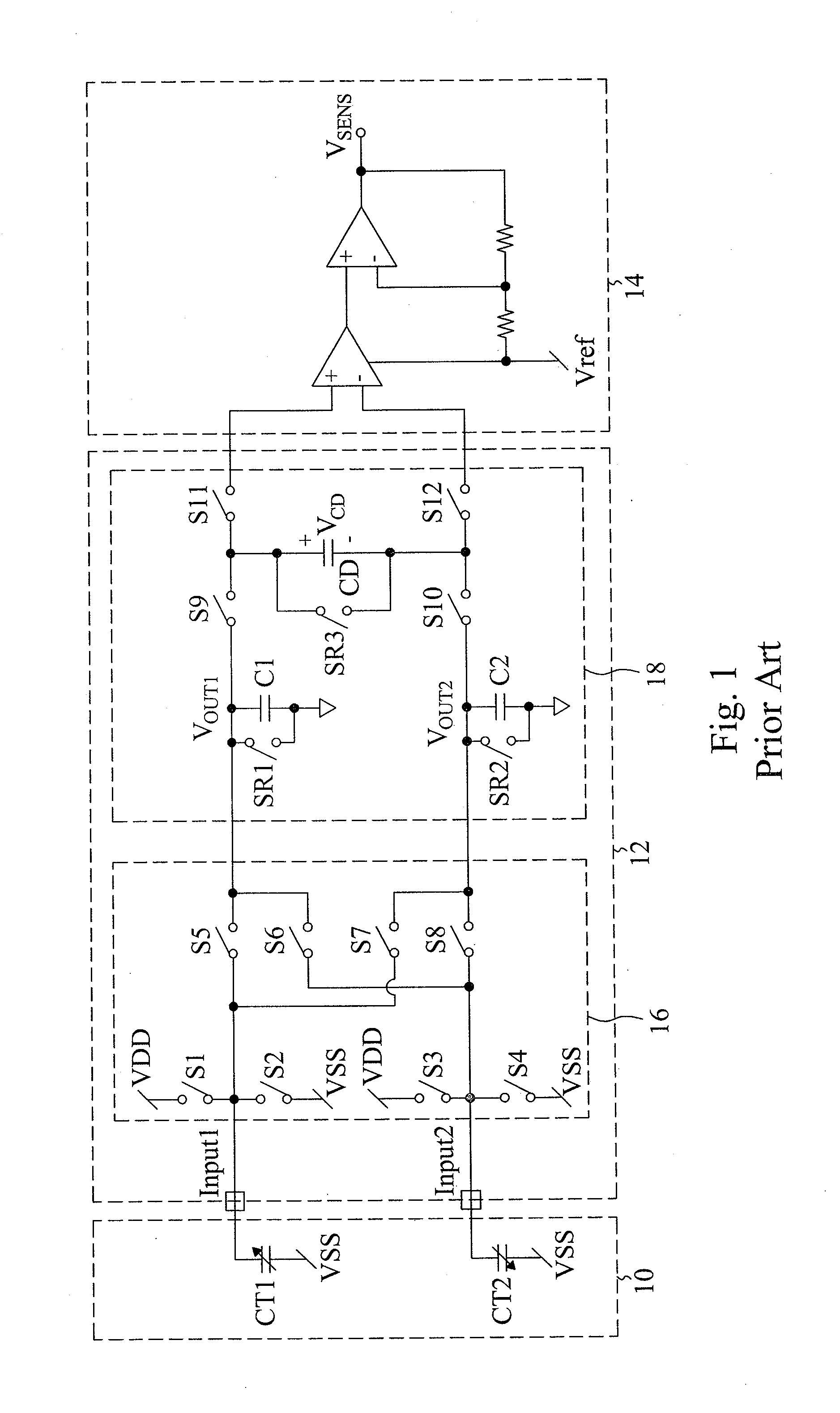 Circuit and method for sensing a differential capacitance