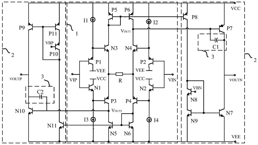 Rail-to-rail output circuit of high-speed fully differential amplifier and high-speed fully differential amplifier