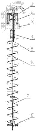 Complete set of device for long helical drilling and reaming bottom and method for reaming