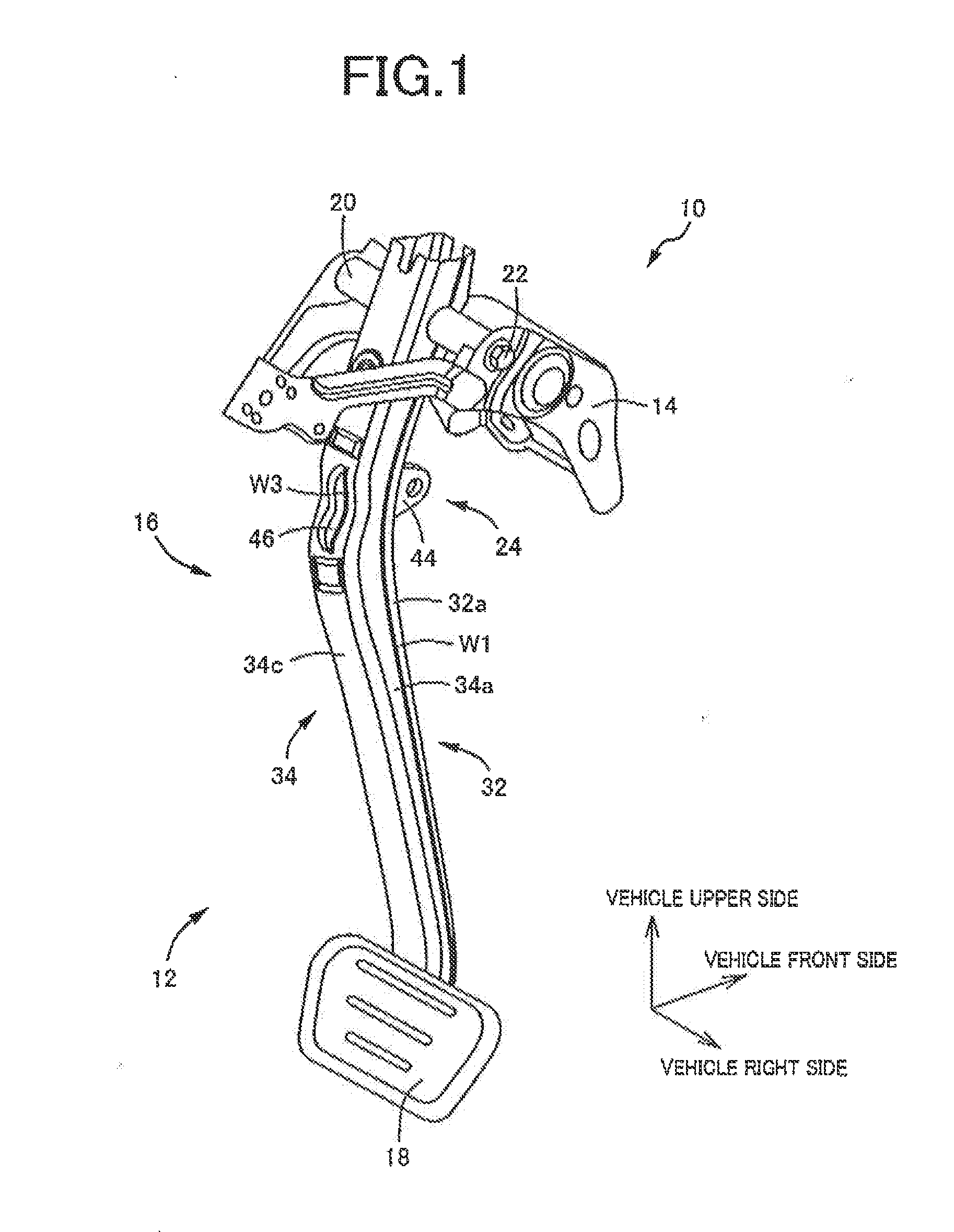 Operating pedal device for vehicle