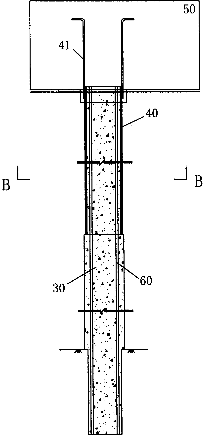 Combined pile section with reinfored horizontal bending strength and rigidity and its construction method