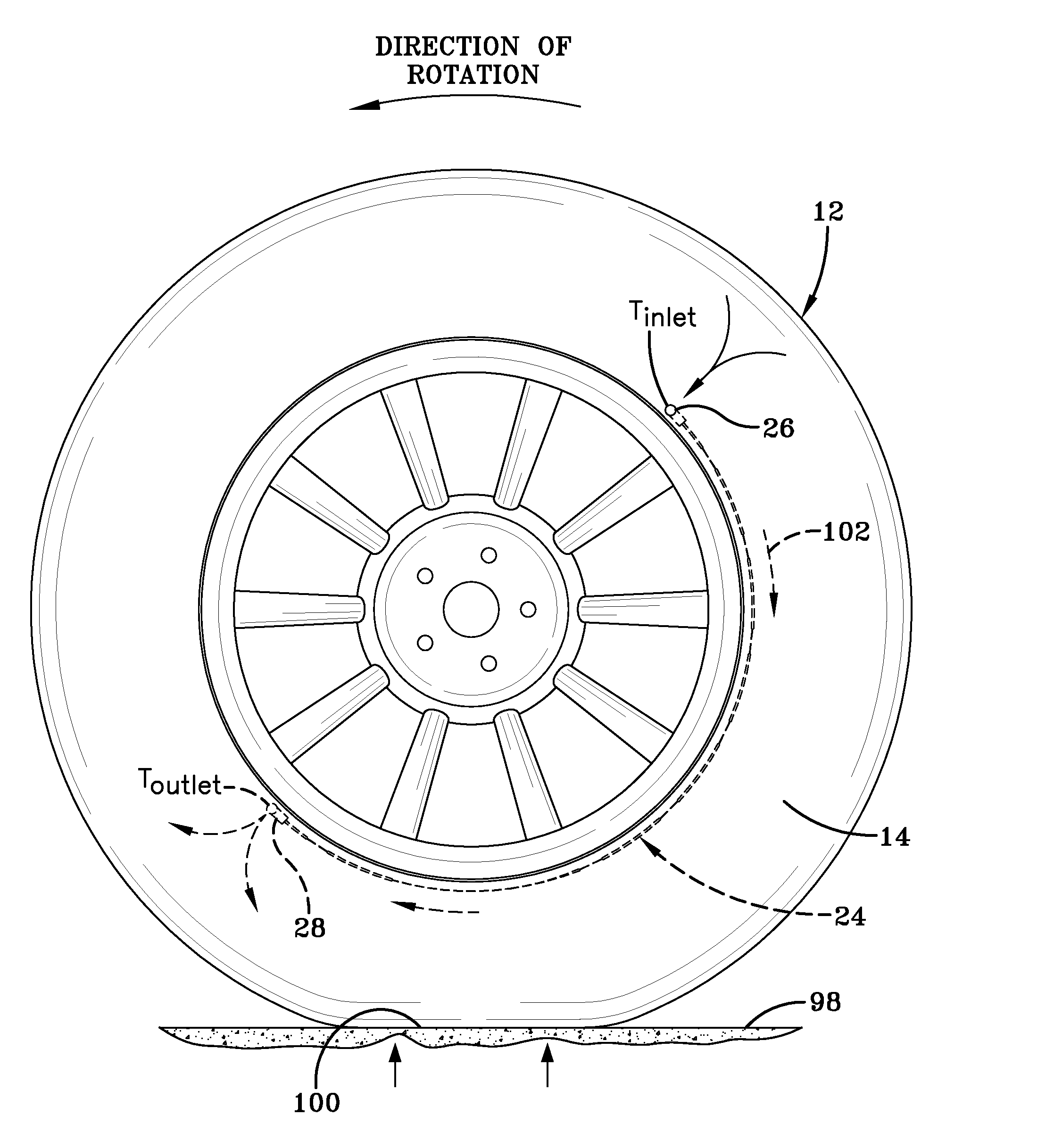 Distributed cavity air pumping assembly and method for a tire