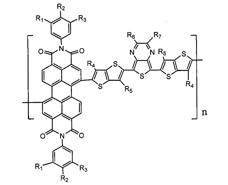 Thiophene-containing perylene tetracarboxylic diimide copolymer, and preparation method and application thereof